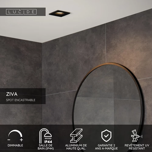 Lucide ZIVA - Spot encastrable Salle de bains - 1xGU10 - IP44 - Noir - USP